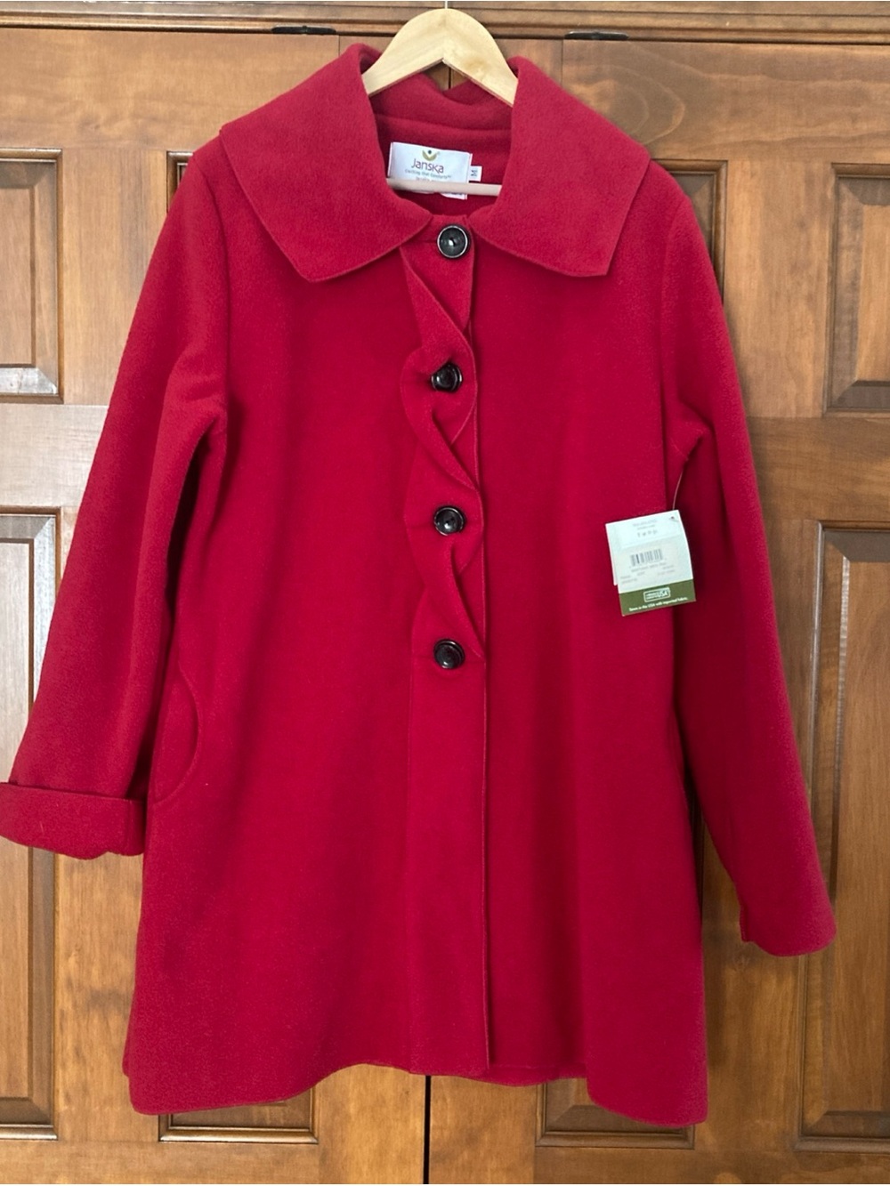 NWT Janska Women's Red Button-Front Pea Coat Polartec fleece women’s medium